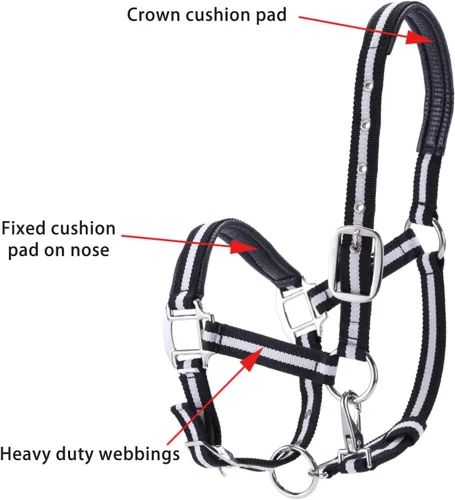 Vista 2 de Cabestros ajustables para caballos, correas y accesorios de nailon resistente, acolchados con espuma antirozaduras acolchada en la corona y la nariz