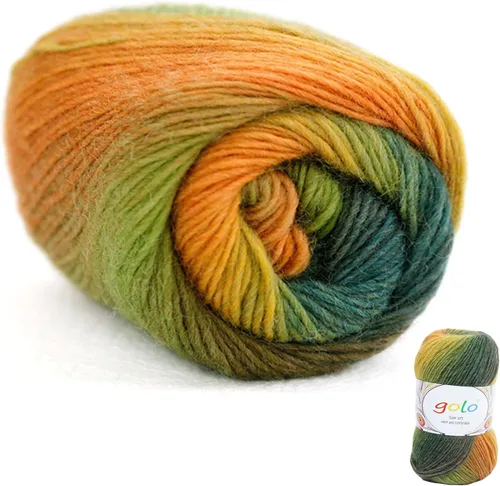 Vista 10 de Hilo de lana golo para tejer 200 yardas, hilo Cachemire multicolor arcoíris