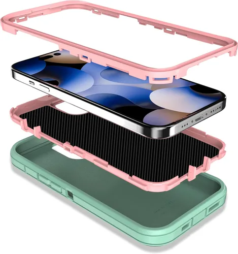 Vista 3 de MXX Funda de Alta Resistencia para iPhone 15 con Pantalla de Vidrio Templado, Protector de Lente de Cámara de 3 Capas, Protección Completa