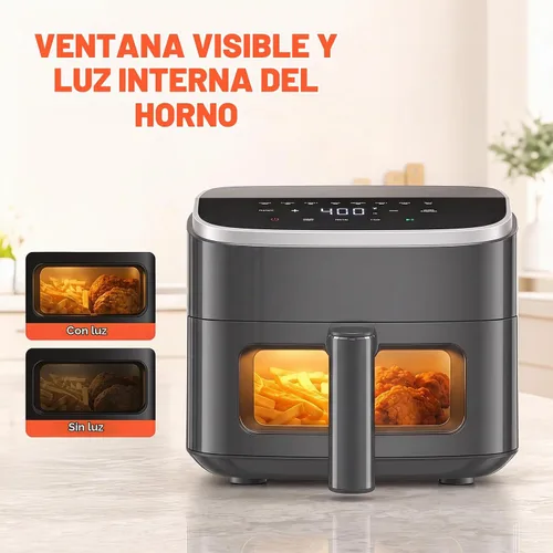 Vista 8 de OLIXIS Freidora de aire de 4 cuartos con ventana visible, freidora de aire digital de 1500 W con pantalla táctil con 8 ajustes preestablecidos