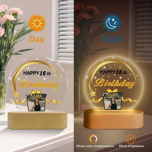 Vista 6 de Regalos de cumpleaños personalizados, lámpara de luz nocturna LED acrílica, placa de bola de cristal, nombre de foto personalizado, regalos