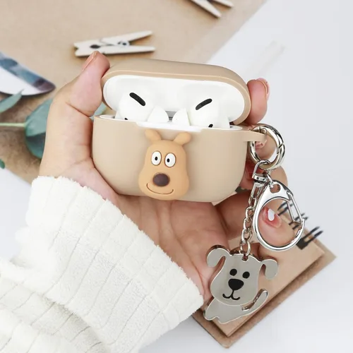 Vista 4 de Wonhibo Funda para Airpod Pro, linda funda Kawaii para Airpod Pro 2019 con llavero para mujer (perro)
