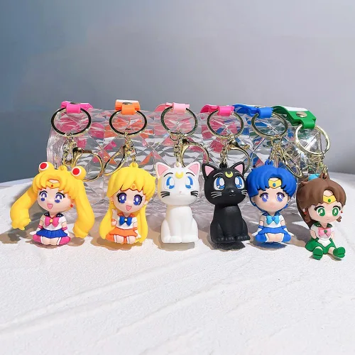 Vista 8 de feimeng jewelry Llavero de silicona con figura de anime para mujeres y niñas, llavero Sailormoon para soporte de llaves de mochila, regalos