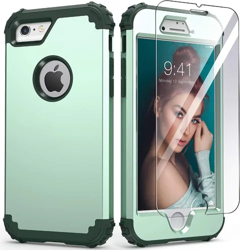 Vista 13 de IDweel Funda para iPhone 6S, funda para iPhone 6 con protector de pantalla, 3 en 1, resistente, absorción de impactos, cubierta de policarbonato