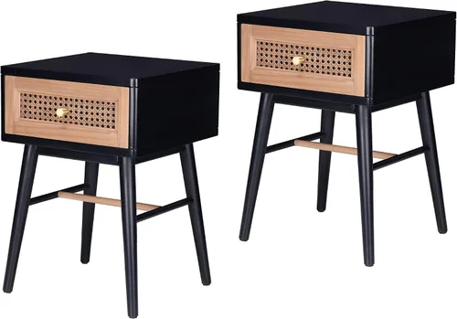 Vista 11 de COZAYH Mesita de noche de estilo granja moderna completamente ensamblada con líneas limpias, mesa auxiliar con 1 cajón, negro