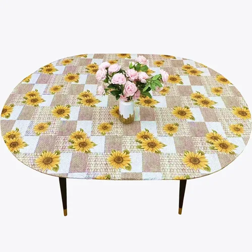 Vista 48 de Pioggia Mantel redondo de vinilo ajustable con reverso de franela, mantel elástico, impermeable, a prueba de aceite, mantel de plástico ideal