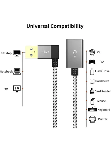 Vista 4 de CableCreation Cable de extensión USB 3.0 corto de 1 pie, cable extensor USB macho a hembra en ángulo izquierdo, USB 3.0 de 90 grados para VR