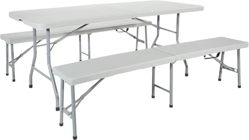 Vista 14 de Office Star - Juego de mesa y sillas cuadradas plegables de resina de 5 piezas, color gris claro