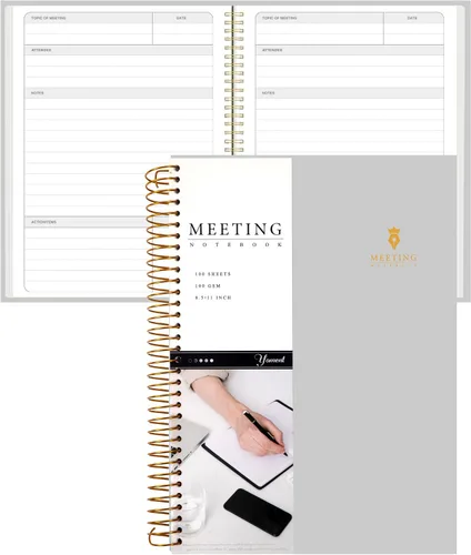 Vista 20 de Cuaderno de Reuniones para Trabajo con Elementos de Acción 5.5×8.5 Tapa Dura Espiral Planificador de Reuniones para Oficina Negocios Notas