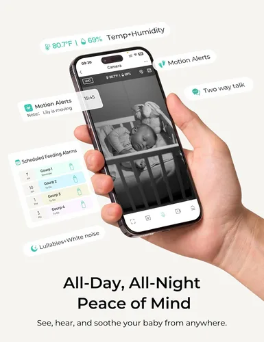 Vista 3 de Dr.Care VistaView Lite Smart WiFi Baby Monitor - Pantalla dividida 720P de 4 pulgadas y control de aplicación de cámara 1080P, alertas