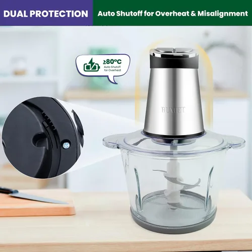 Vista 6 de BUMET tazones 2X12 tazas 800W procesador de alimentos eléctrico con temporizador LED. Cuchilla de 3 niveles con 6 filos para picar, cortar, ideal