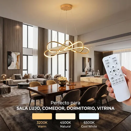Vista 7 de Lámpara LED moderna chapada en oro, 32 pulgadas, 80 W, regulable, inteligente Dorado Plateado