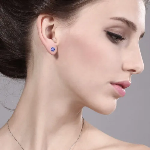 Vista 5 de Gem Stone King Aretes redondos de plata de ley 925 con tanzanita para mujeres y hombres
