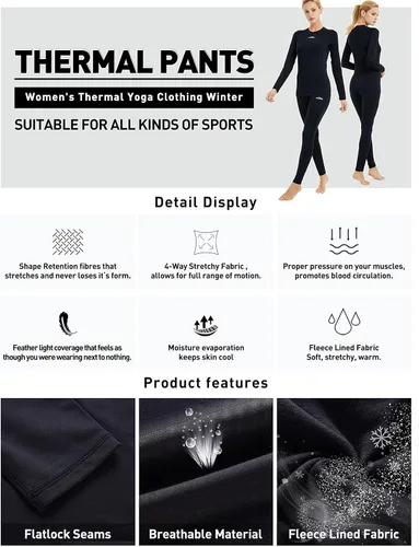Vista 5 de COOLOMG Women Thermal Leggings Fleece-Lined Winter Warm Leggings Base Layer Pants