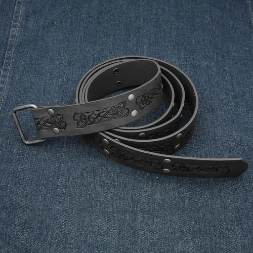 Vista 6 de GelConnie Cinturón de cuero vikingo Ren Faire, cinturón medieval para hombre, cinturón ancho de piel sintética, cinturón de cuero renacentista