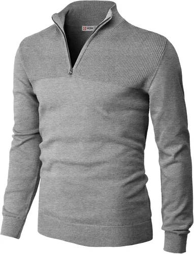 Vista 14 de H2H Suéter de cuarto cremallera para hombre, estilo casual, ajustado, polo Kmoswl021-azul marino