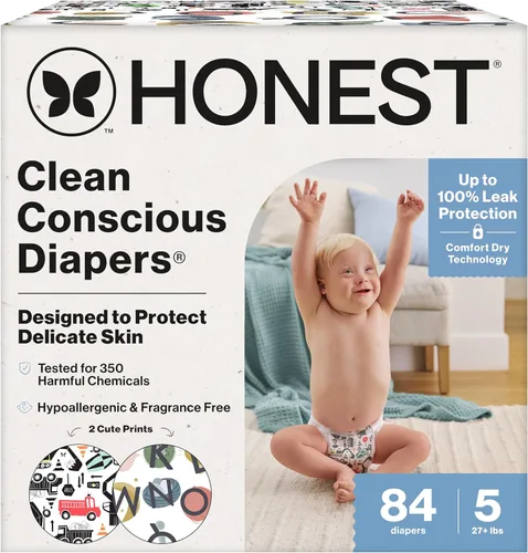 Vista 26 de The Honest Company Comfort Dry Pañales desechables para piel sensible, hasta 100% a prueba de fugas, hipoalergénicos, sin fragancia, Turtle Time