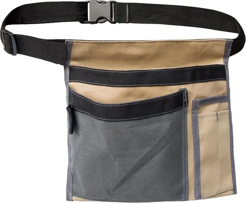 Vista 3 de Tool Pouch MDSTOP Delantal de un solo lado con 5 bolsillos y 1 bucle de martillo, se adapta a martillo, lápices, destornilladores, etc. (caqui)