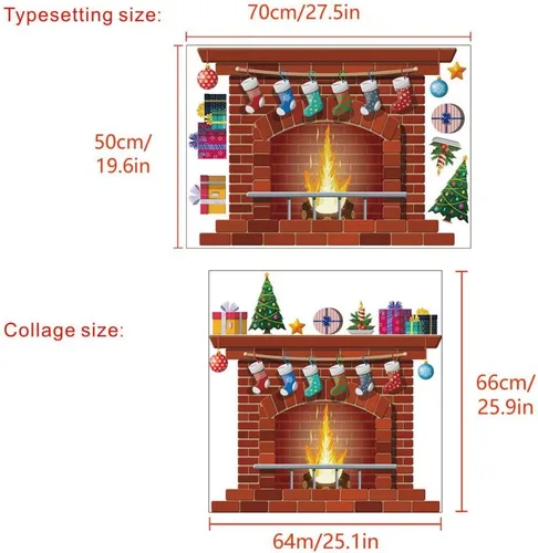 Vista 5 de Adhesivos de pared para chimenea de Navidad, calcomanías de pared para chimenea de Navidad, calcomanías de pared autoadhesivas de PVC para ventana