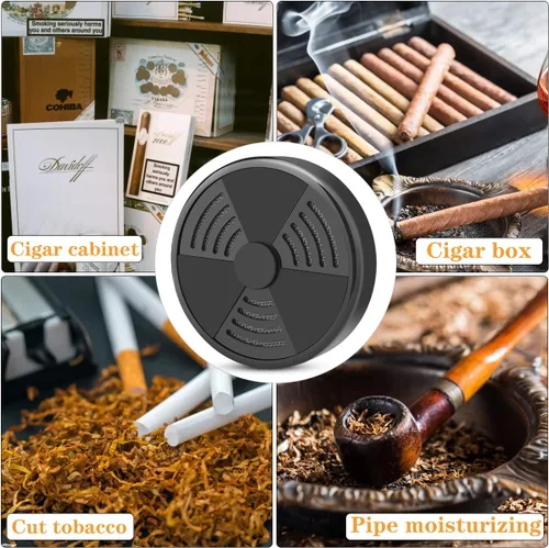 Vista 5 de Humidificador de puros TISFA, humidificadores ajustables para cigarros Humidificador portátil y redondo negro