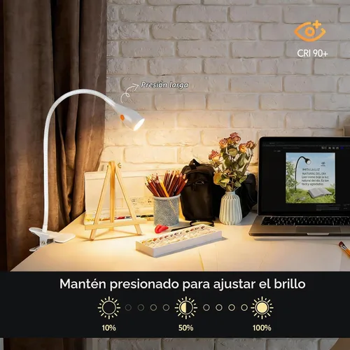 Vista 5 de acegoo Luz de lectura minimalista para cabecero de cama, lámpara de clip blanca regulable con adaptador USB-C, cuello flexible y práctico