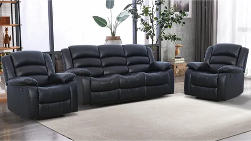 Vista 25 de EBELLO Juego de sofá reclinable manual, moderno juego de muebles reclinables de microfibra para sala de estar, incluye 2 sillas reclinables y 1 sofá