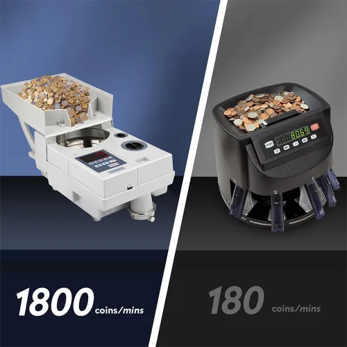 Vista 6 de Ribao CS-10S Contador y Clasificador de Monedas Portátil de Alta Velocidad, Velocidad de Conteo de 1800 Monedas por Minuto, Capacidad de Tolva