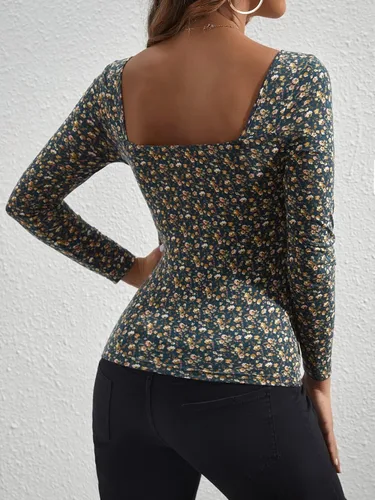 Vista 2 de Verdusa Camiseta de maternidad para mujer, cuello corazón, estampado floral, busto fruncido