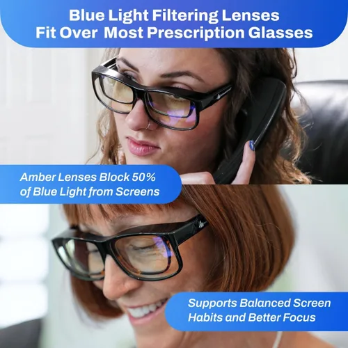 Vista 2 de DefenderShield Premium Fit-Over Blue Light Blocking Glasses - Superior Blocking from Gaming PC & Cell Phone Screen Glare.
