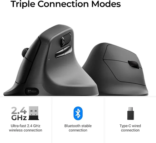 Vista 6 de Keychron Ratón Inalámbrico Ergonómico M5, 8000Hz Tri-Modo 2.4 GHz/Bluetooth 5.1/Con Cable, Sensor PixArt 3950, 30000 DPI, Ergonómico Ligero con Negro