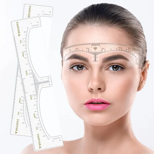 Vista 6 de Brawna Plantilla de regla de cejas – 30 piezas de plantillas adhesivas transparentes para modelar cejas, tinte de henna y microblading – Herramienta