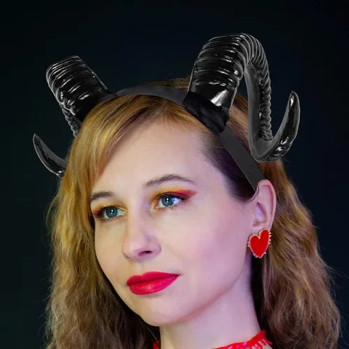 Vista 5 de Beaupretty Diadema de cuerno de diablo artificial, cuernos de cabra para bricolaje, pinza para el cabello, accesorios góticos, disfraz de Halloween