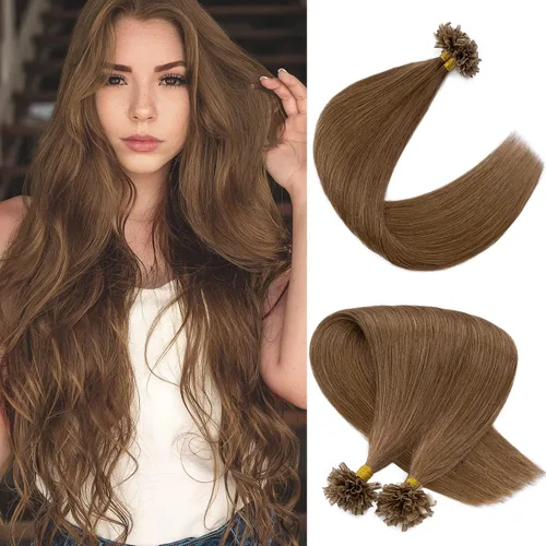 Vista 10 de Extensiones de cabello humano con punta en U, con queratina de fusión caliente, extensiones de cabello humano real, extensiones de cabello Remy