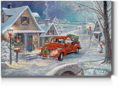 Vista 13 de Renditions Galley - Arte de pared de Papá Noel de dibujos animados, fondo de copo de nieve verde y blanco, decoraciones de Navidad lindas y frescas