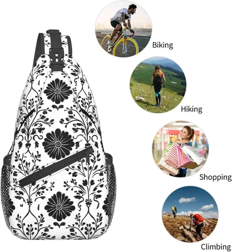 Vista 5 de Small Crossbody Bags for Women Men - Vintage Flower Black Print Adjustable Shoulder Bag Fanny Packs Belt Sling Bag Crossbody Purses Backpack for