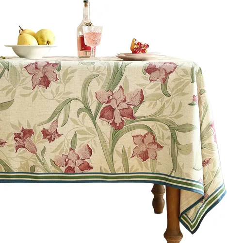 Vista 35 de [Usado] patdrea Mantel largo de lino de diseño verde para mesa rectangular, mantel vintage transpirable con patrón de frutas amarillas, funda