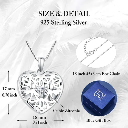 Vista 6 de FJ Collar con medallón de ángel con foto de piedra de nacimiento de plata de ley con colgante de ángel hueco, regalo para mujeres