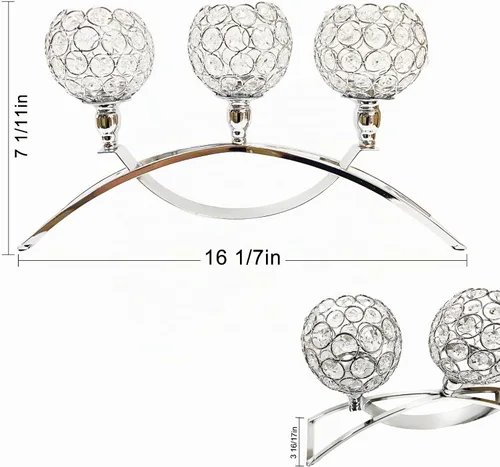 Vista 2 de Portavelas de cristal, candelabros de cristal de 3 brazos, centros de mesa de centro decorativos para sala de estar, comedor, decoración de Navidad