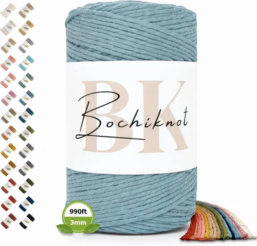 Vista 30 de BOCHIKNOT Cordón de macramé de 3 mm x 302 m - Cordón de macramé de hebra única para colgantes de pared, perchas de plantas - Cordón de macramé de 3