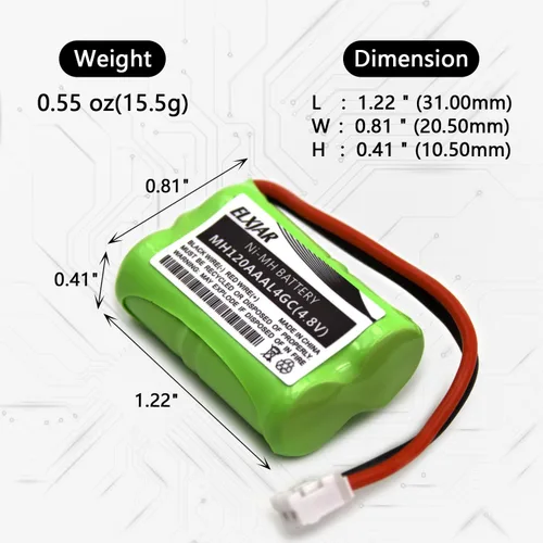 Vista 2 de Paquete de 2 baterías recargables Ni-MH de 4.8 V 150 mAh para SportDOG SDT00-11907 MH120AAAL4GC (DC-17), SD-400, SD-350, SD-800 Series, SAC00-15724