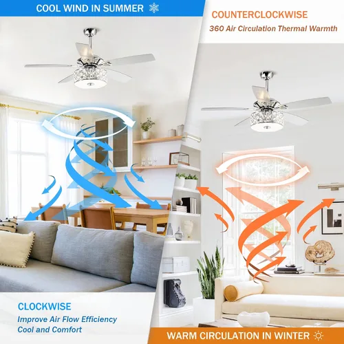 Vista 6 de Ventilador de techo de 52 pulgadas con luz, ventilador de araña de cristal con control remoto Ceiling Fans with Lights for Bedroom Living Room