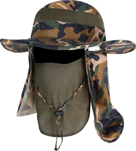 Vista 7 de YR.Lover Gorra de pesca de ala ancha con protección solar UV para exteriores con solapa extraíble