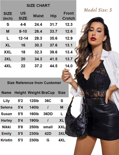 Vista 7 de Avidlove - Body de encaje sexy, lencería de una pieza para mujer, con escote en V profundo