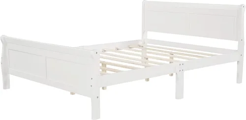 Vista 6 de SOFTSEA Base de cama matrimonial con cabecero y estribo, cama de plataforma de madera maciza con soporte de listones de madera/no necesita somier