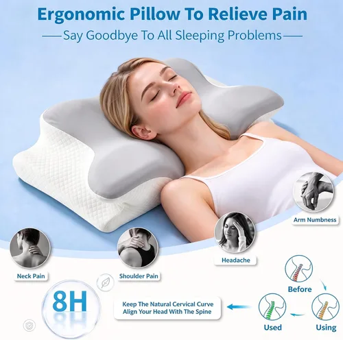 Vista 2 de Almohada cervical cervical para aliviar el dolor, almohada ergonómica