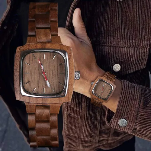 Vista 7 de Tiong Brand Wooden Watches Mens with Handmade Colorful Bamboo Wood Watch Analog Date Quartz Wooden Watch for Men