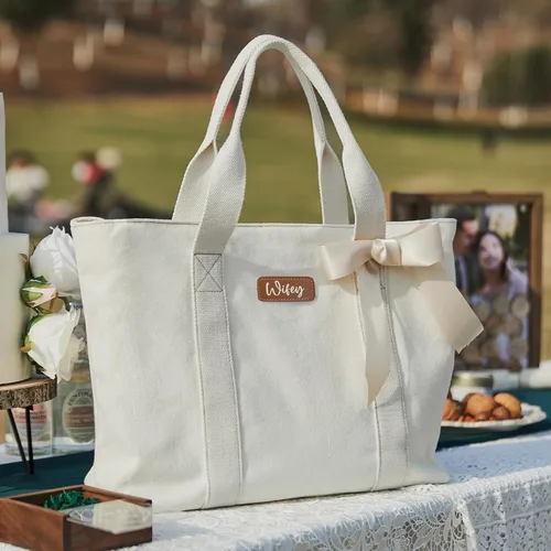 Vista 7 de AW BRIDAL Monogram Canvas Tote Bag for Chrismas, Bridal Shower, Retirement, Birthday Gifts for Women Mom Wife Sister Friends