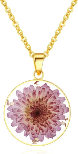 Vista 34 de Forget-Me-Not and Queen Anne's Lace Pressed Wildflower Necklace Birth Month Real Flower Necklace Gold/Silver Pressed Flower Jewelry