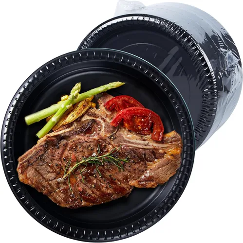 Vista 12 de Paquete de 150 platos desechables negros de 10 pulgadas, envoltura retráctil, listos para usar BPA Free Mineral-PP Microwave Safe Plastic Heavy