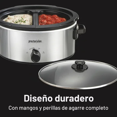 Vista 6 de Proctor Silex Olla de cocción lenta de doble plato con olla de 6 cuartos de galón y inserto antiadherente de 2.5 cuartos de galón para cocinar dos